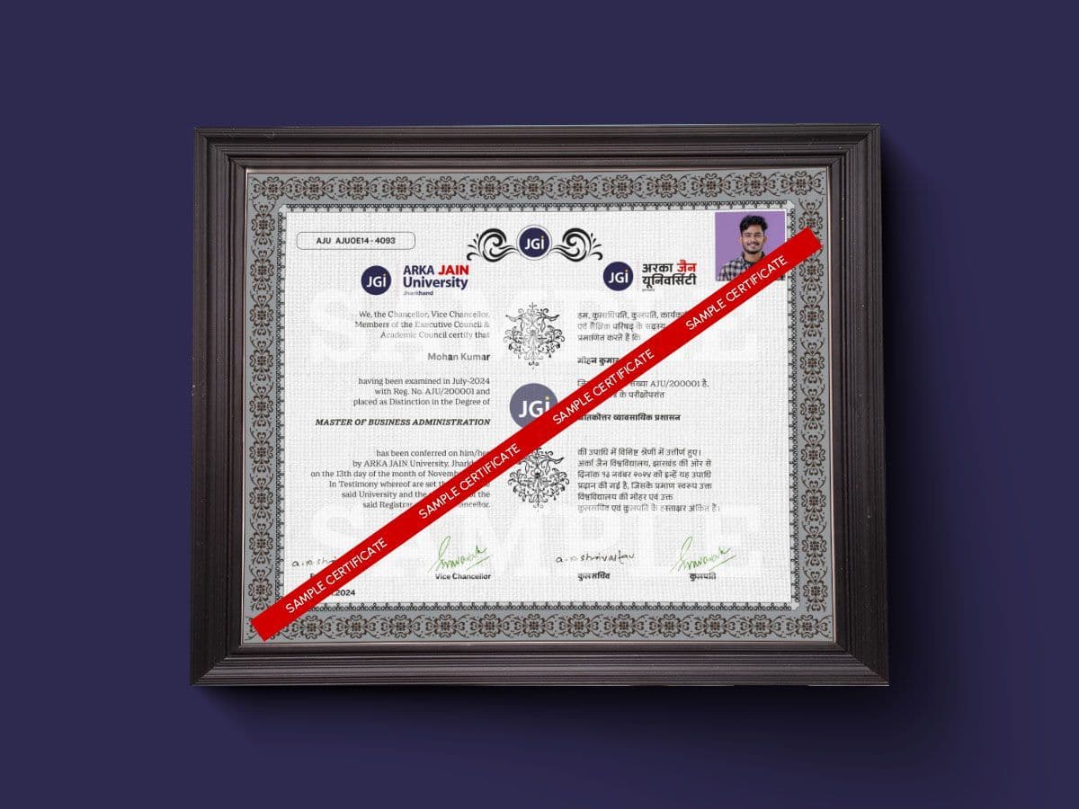 ARKA JAIN University Sample Certificate